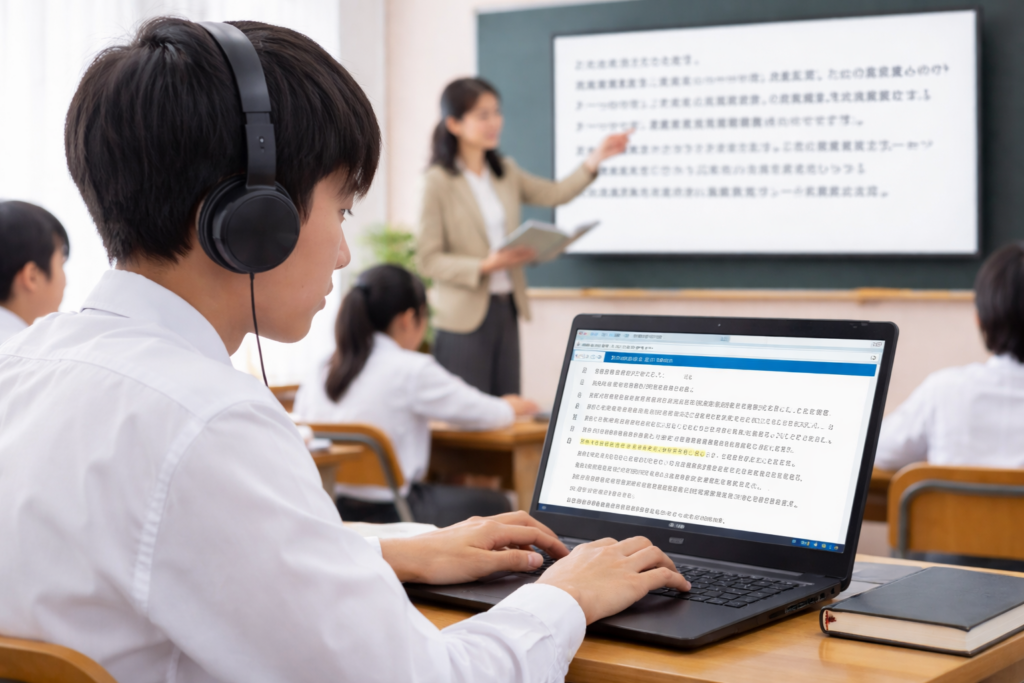 学校の授業でPC-Talker Neo Plus GSモデルを使用してパソコンを操作するイメージ